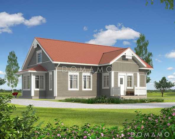 Проект каркасного дома с эркером, сауной на первом этаже