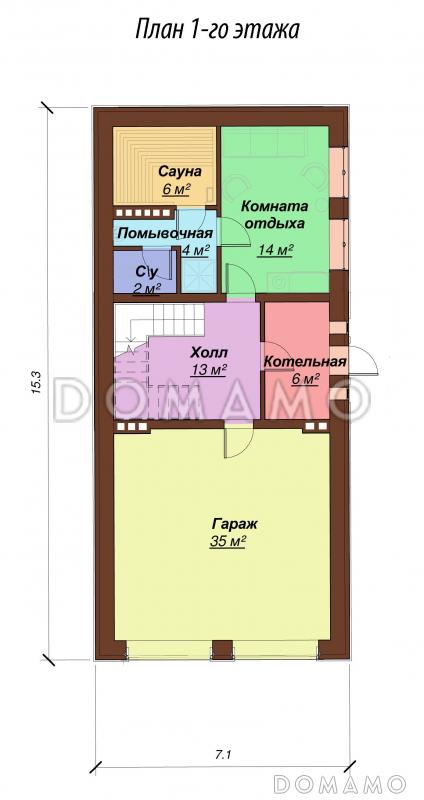Проект дома с гаражом на два автомобиля / План 1 этажа