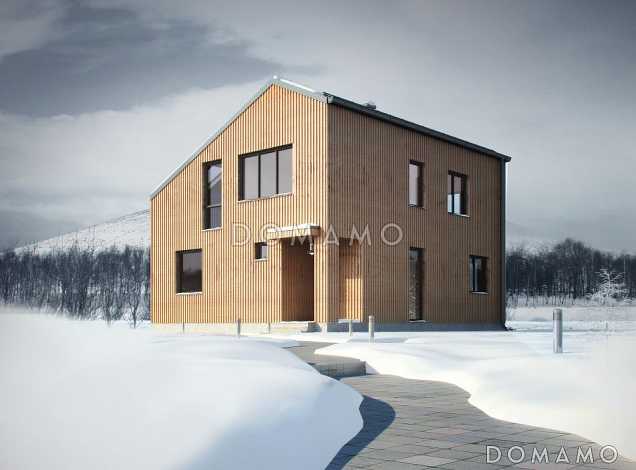 Проект дома из панелей SIP с необычной отделкой