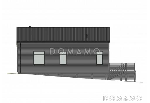 Проект каркасного дома с патио, мансардой и открытой террасой / Фасад 4