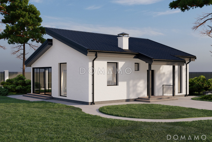 Проект одноэтажной бани в стиле хай-тек со скатной кровлей