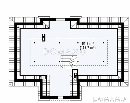 Проект одноэтажного дома из газобетона c эркером в столовой зоне и со свободной планировкой на мансардном этаже / План мансардного этажа