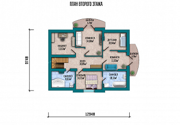 Проект дома со спортзалом и постирочной в подвале, 6 комнатами и террасой / План мансардного этажа
