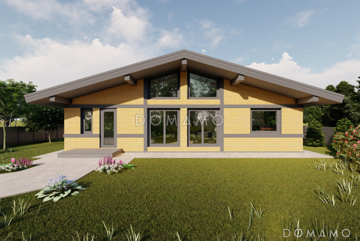 Проект дома с 3 спальнями, кабинетом на мансарде и вторым светом в кухне-столовой