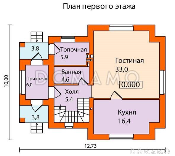 Проект дома из SIP панелей с простой и удобной планировкой / План 1 этажа