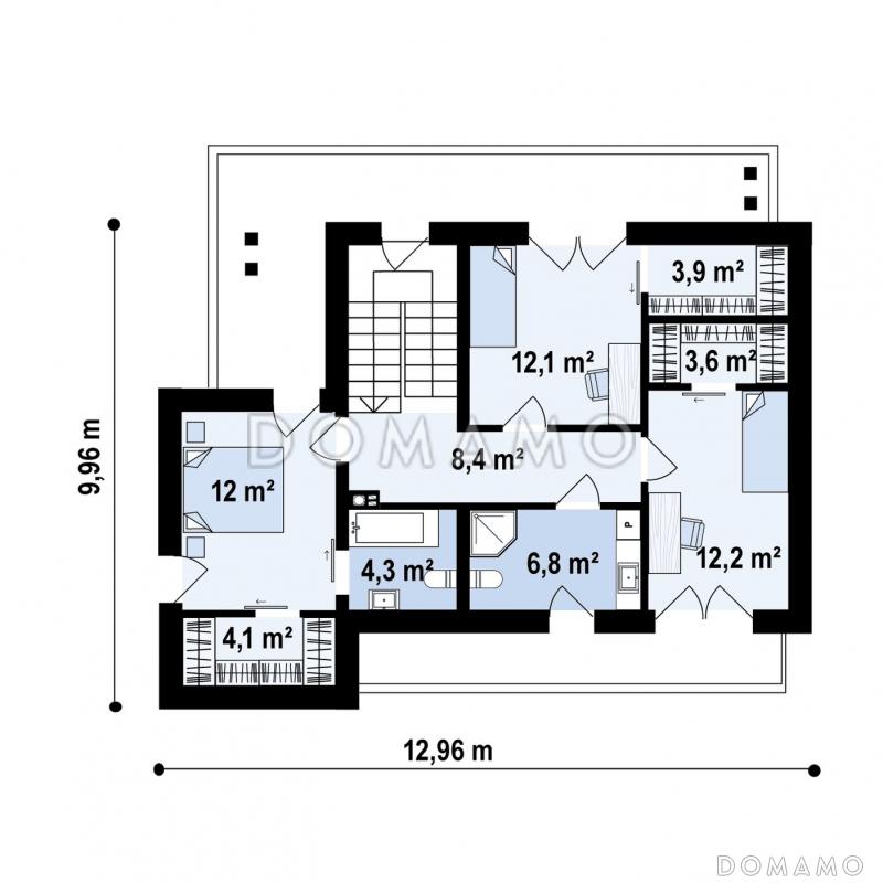Проект двухэтажного загородного дома с подвалом, гаражом, кладовой, балконами / План 2 этажа