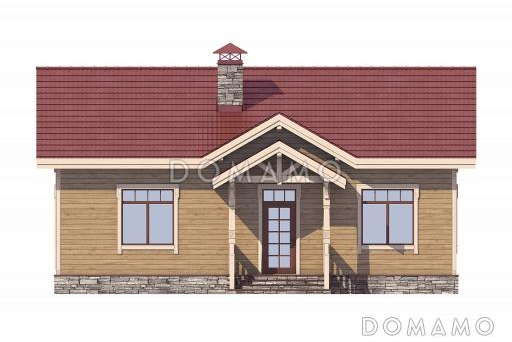 Проект дома с двумя спальнями, гостиной с кухней-столовой, техническим помещением, небольшим холлом и санузлом / Фасад 1