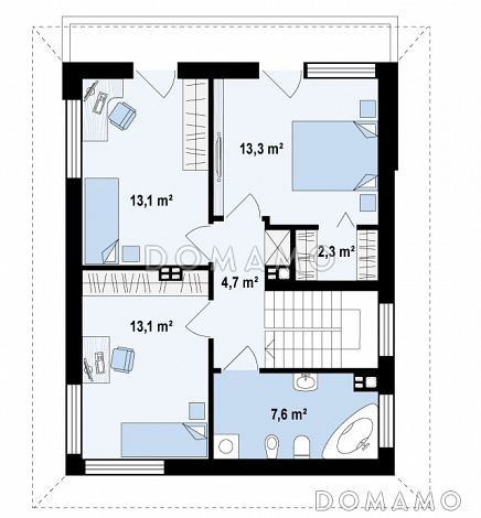 Проект компактного двухэтажного дома из газобетона с тремя спальнями / План 2 этажа