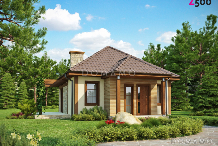 Проект маленького одноэтажного дома из кирпича с террасой