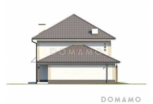 Проект двухэтажного дома из газобетона с эркером и балконом над ним, с тремя спальнями, кабинетом и гаражом / Фасад 4