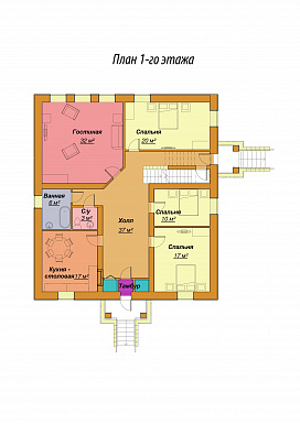 Проект одноэтажного дома с цокольным и мансардным этажами / План 1 этажа
