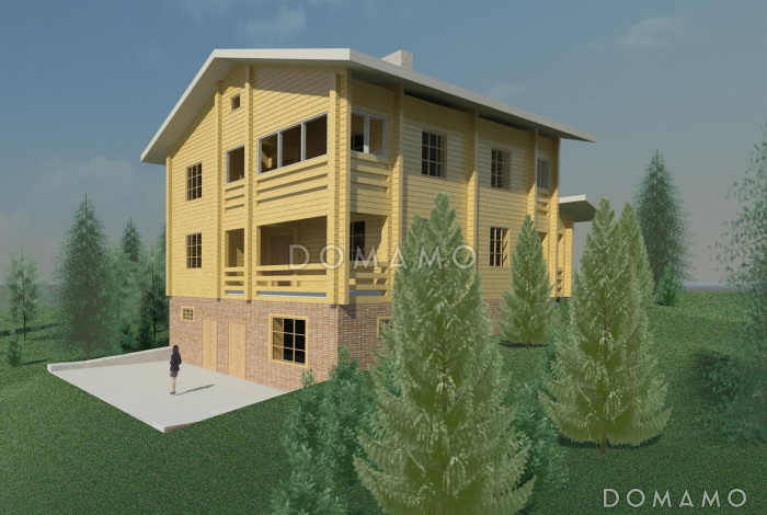 Проект двухэтажного коттеджа из бруса с цоколем
