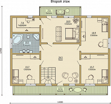 Проект каркасного дома с встроенным гаражом / План мансардного этажа