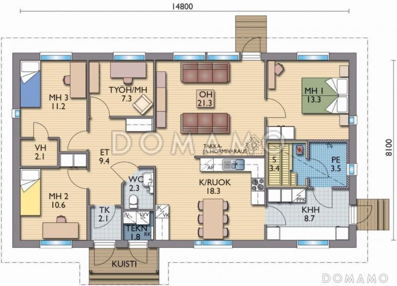 Проект каркасного дома с небольшим кабинетом / План 1 этажа