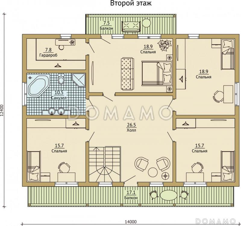Проект каркасного дома с встроенным гаражом / План мансардного этажа