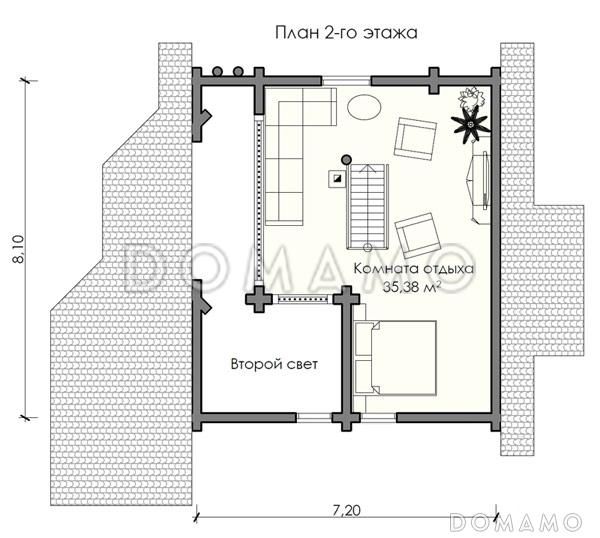 Проект маленького уютного домика, предназначенный как для постоянного проживания так и для отдыха / План мансардного этажа