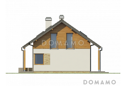 Проект компактного одноэтажного мансардного дома из газобетона с кабинетом и тремя спальнями и большой котельной / Фасад 2