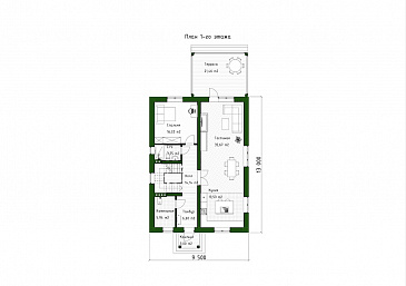 Проект двухэтажного дома с мансардой, мастер-спальней и остекленной террасой / План 1 этажа