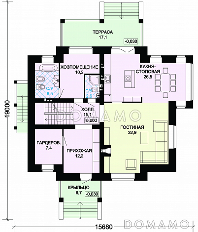Проект вместительного особняка с бильярдным помещением, тренажерным залом и кинозалом / План 1 этажа