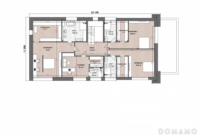 Проект дома с 4 спальнями, гаражом на 4 машины и мастерской / План 2 этажа