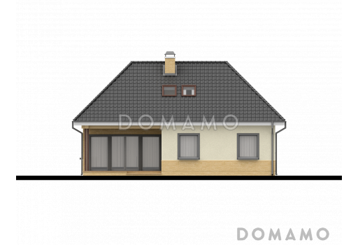 Проект большого одноэтажного мансардного дома из кирпича с тремя спальнями на каждом этаже / Фасад 2