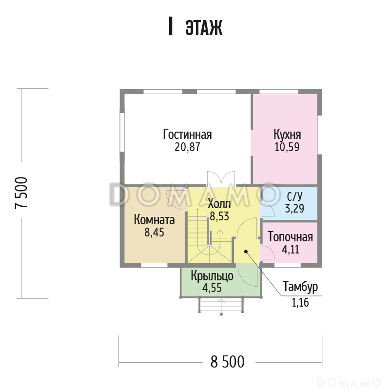 Проект компактного, функционального дома, с деревянной вагонкой / План 1 этажа