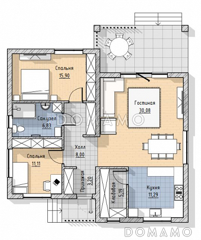 Проект одноэтажного дома в современном стиле / План 1 этажа
