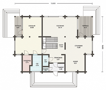 Проект дома из клееного бруса с мансардой / План 1 этажа