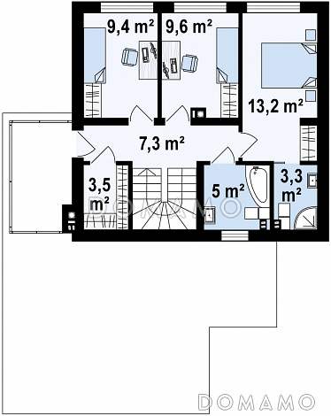 Проект современного двухэтажного дома из газобетона в стиле кубизм с пристроенным гаражом для двух автомобилей  / План 2 этажа