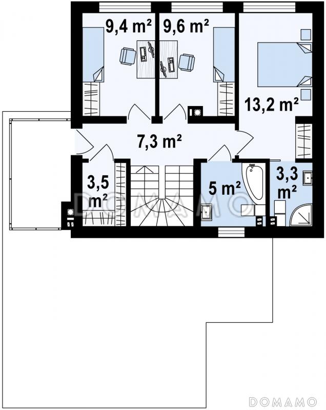 Проект современного двухэтажного дома из газобетона в стиле кубизм с пристроенным гаражом для двух автомобилей  / План 2 этажа