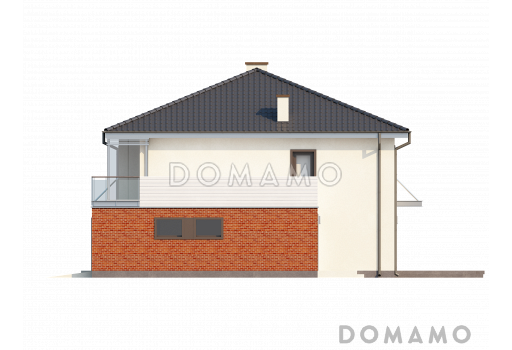 Проект просторного современного двухэтажного дома из кирпича, с пятью комнатами, гаражом и застеклённой террасой над ним / Фасад 4
