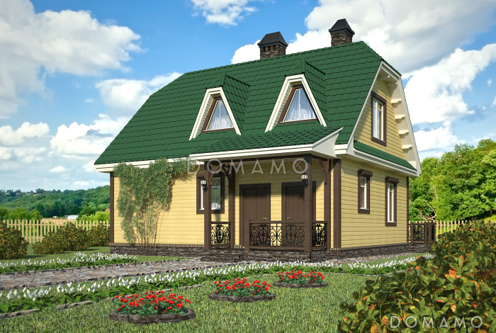 Проект небольшого дома с террасой и балконом