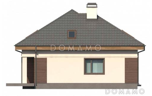 Проект одноэтажного дома из газобетона с двумя спальнями и крытой террасой с жилой мансардой / Фасад 4