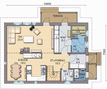 Проект каркасного дома с большой гардеробной в спальной комнате на втором этаже / План 1 этажа