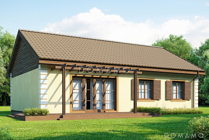 Проект простого одноэтажного дома из газобетона с тремя спальнями и просторной гостиной