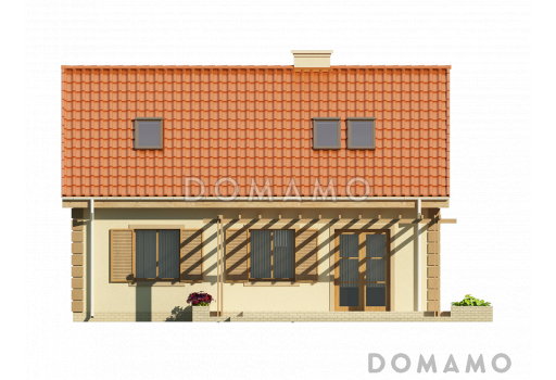 Проект одноэтажного мансардного дома из газобетона с камином в центральной части дома / Фасад 2