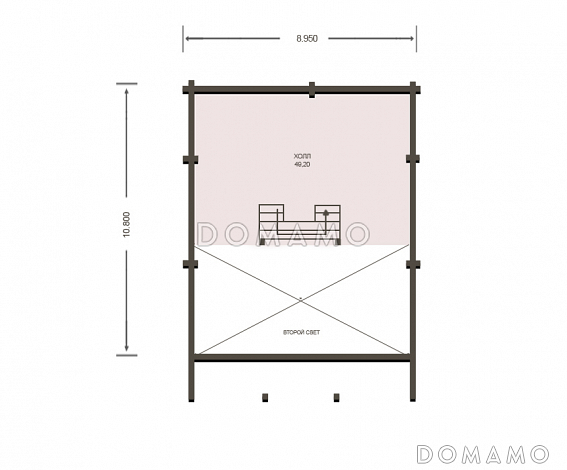 Проект дома из клееного бруса с большим холлом на мансардном этаже / План мансардного этажа