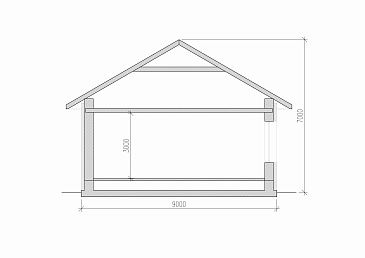 Одноэтажный дом из крупноформатного кирпича с двумя спальнями и большой кухней-гостиной / Разрез