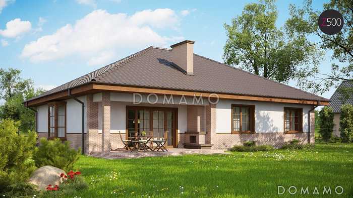 Проект одноэтажного дома из газобетона с зоной барбекю на террасе 