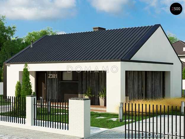 Проект современного компактного одноэтажного дома из газобетона с тремя спальнями