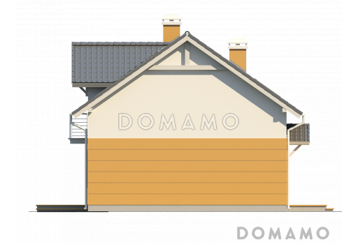Проект одноэтажного мансардного дома из кирпича с кабинетом и балконом / Фасад 4