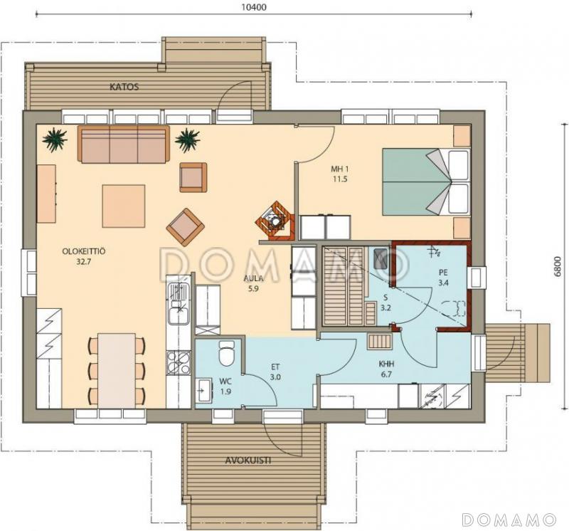Проект каркасного дома с одной спальней / План 1 этажа
