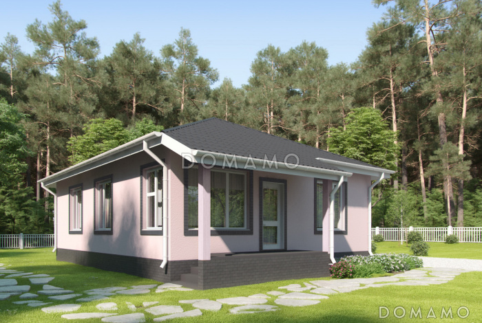 Проект одноэтажного дома с террасами и верандой, кухней-столовой, двумя спальнями