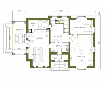 Проект особняка в стиле Тюдор из СИП панелей / План 1 этажа