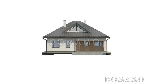 Проект одноэтажного дома из газобетона с тремя спальнями и треугольным окном на чердаке с изменениями в планировке / Фасад 2