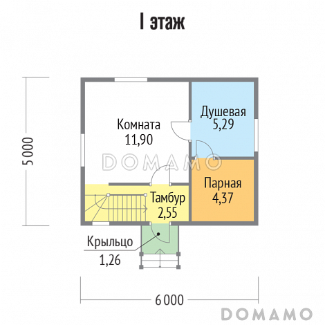 Проект каркасной бани 6х5 с мансардой / План 1 этажа