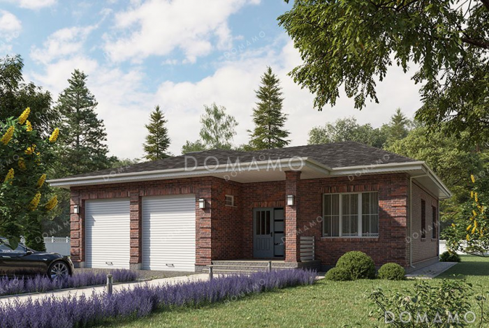 Проект одноэтажного дома с большой террасой и гаражом