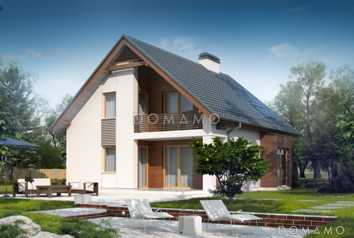 Проект загородного дома с кладовой, балконом, тремя светлыми спальнями в мансарде