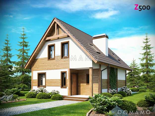 Проект простого одноэтажного мансардного дома из кирпича с тремя спальнями