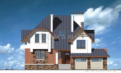 Проект дома из кирпича с эркером и гаражом на 2 машины / Фасад 1